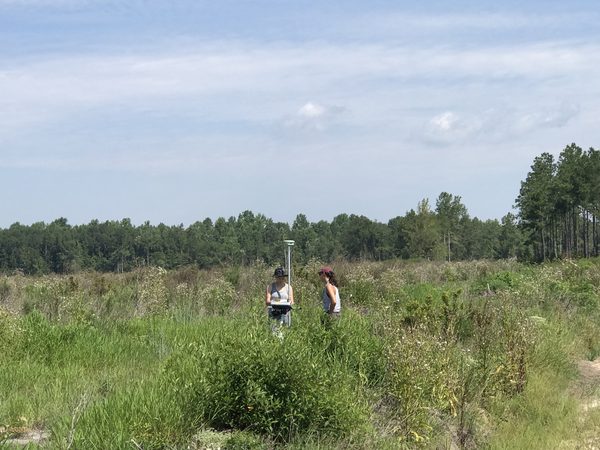 GNSS rover over a Coastal Plain field site; GPR and GNSS run together.